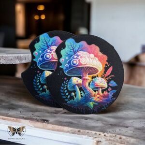 Black Rainbow Mushroom Coaster Set | Car Accessories